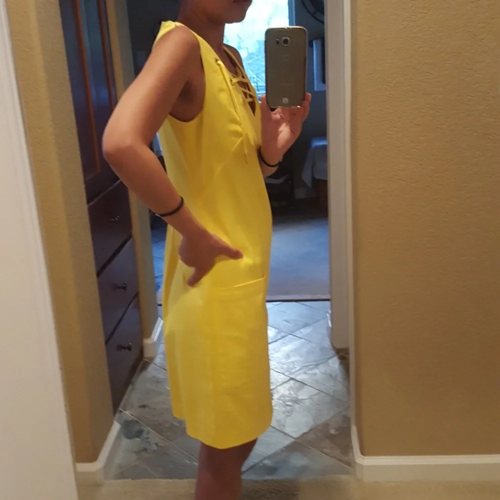 Calvin Klein Yellow Lace-Up Midi Dress